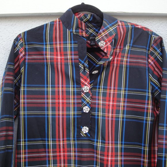 J Crew Blouse Jeweled Buttons Popover Size 2 AE888 - Picture 5 of 7